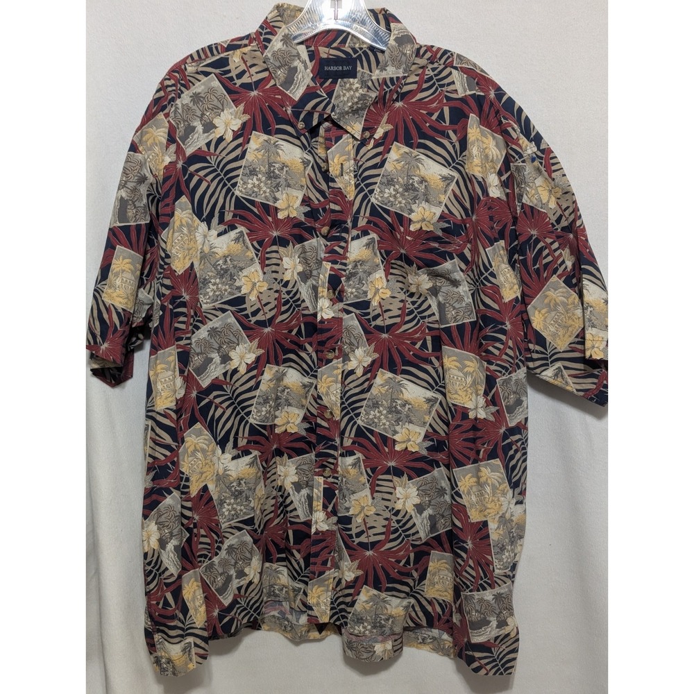 Harbor Bay Mens 3X Big Tropical Aloha Shirt Cotton Short Sleeve Postcard Print